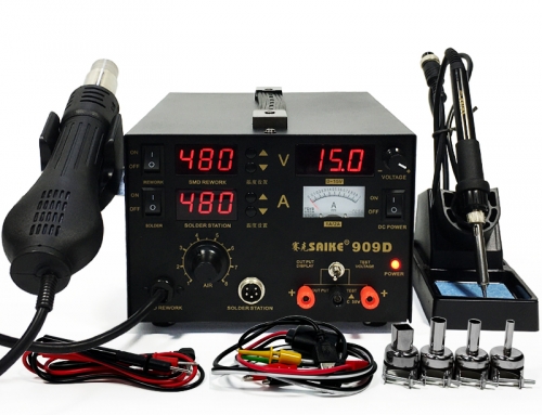 SAIKE 909D Hot air soldering station with DC Power Supply 15V 1A