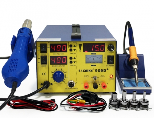 SAIKE 909D+ Hot air soldering station with DC Power Supply 15V 3A