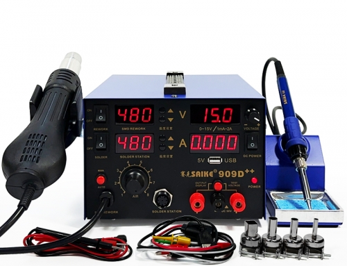 SAIKE 909D++ Hot air soldering station with USB 5V and DC Power Supply 15V 2A